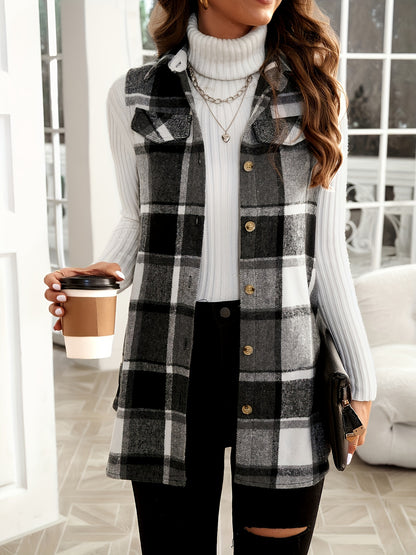 Spring, Autumn And Winter Women's Tops Fashion Women's Lapel Suit Vest Plaid Jacket MyFave Boutique