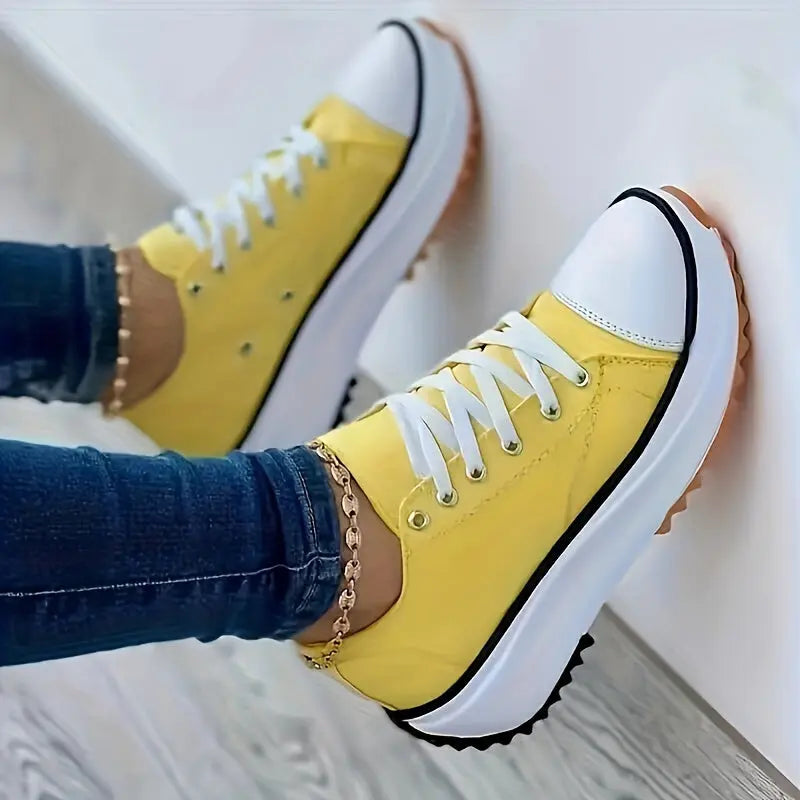 Women's Candy Color Lace-Up Platform Canvas Sneakers, All-Match Walking Trainers MyFave Boutique