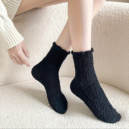 7 Pairs Colorblock Fuzzy Socks, Comfy & Warm Thickened Floor Socks, Women's Stockings & Hosiery MyFave Boutique