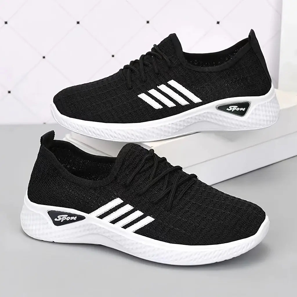 Women's Striped Pattern Lace-Up Casual Sneakers, Lightweight Low Top Athletic Shoes MyFave Boutique