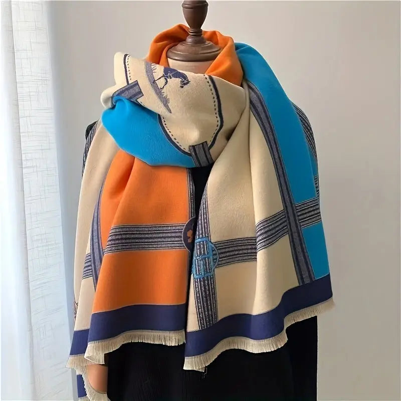 Chic Belt & Jacquard Scarf - Thick, Soft, Warm Fringe Shawl for Women | Perfect for Fall/Winter Cold Weather MyFave Boutique