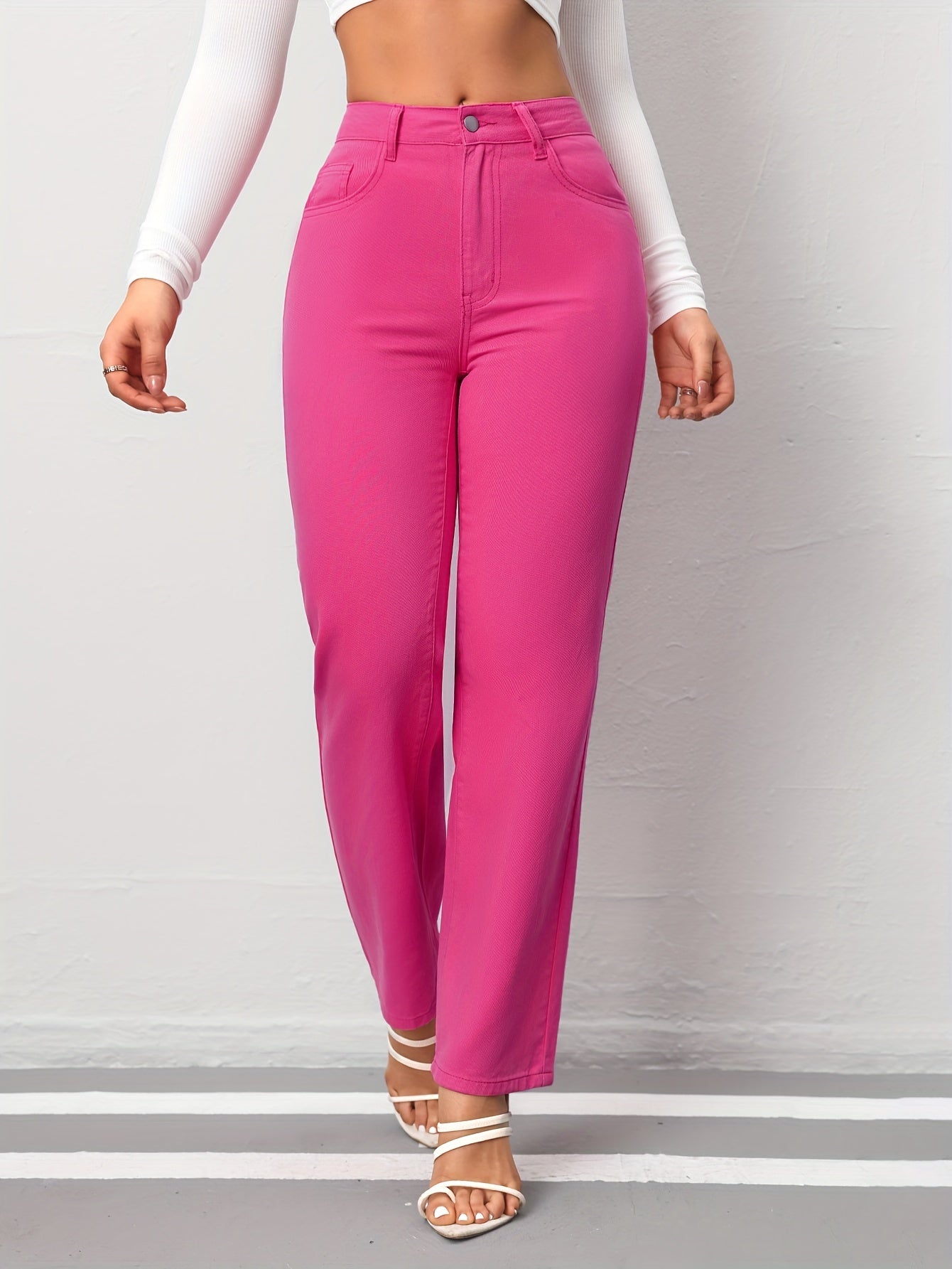 Chic Hot Pink Straight Leg Jeans - Comfort Fit with Classic Slash Pockets for Casual or Trendy Outfits MyFave Boutique