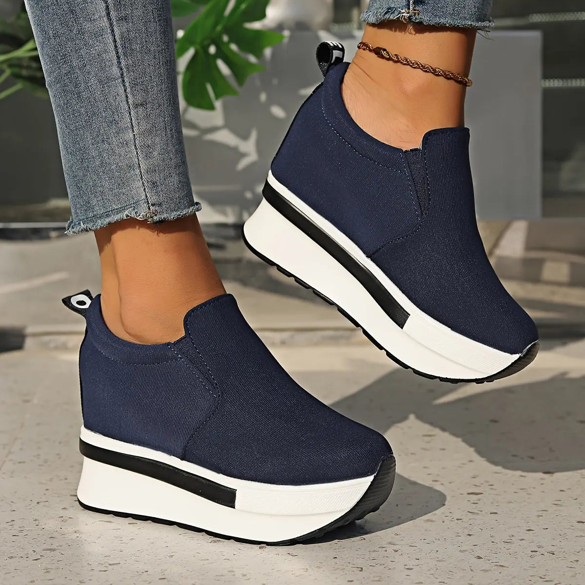 Women's Height Increasing Wedge Shoes, Breathable Stretchy Slip On Platform Shoes, Comfy Walking Rocker Shoes MyFave Boutique