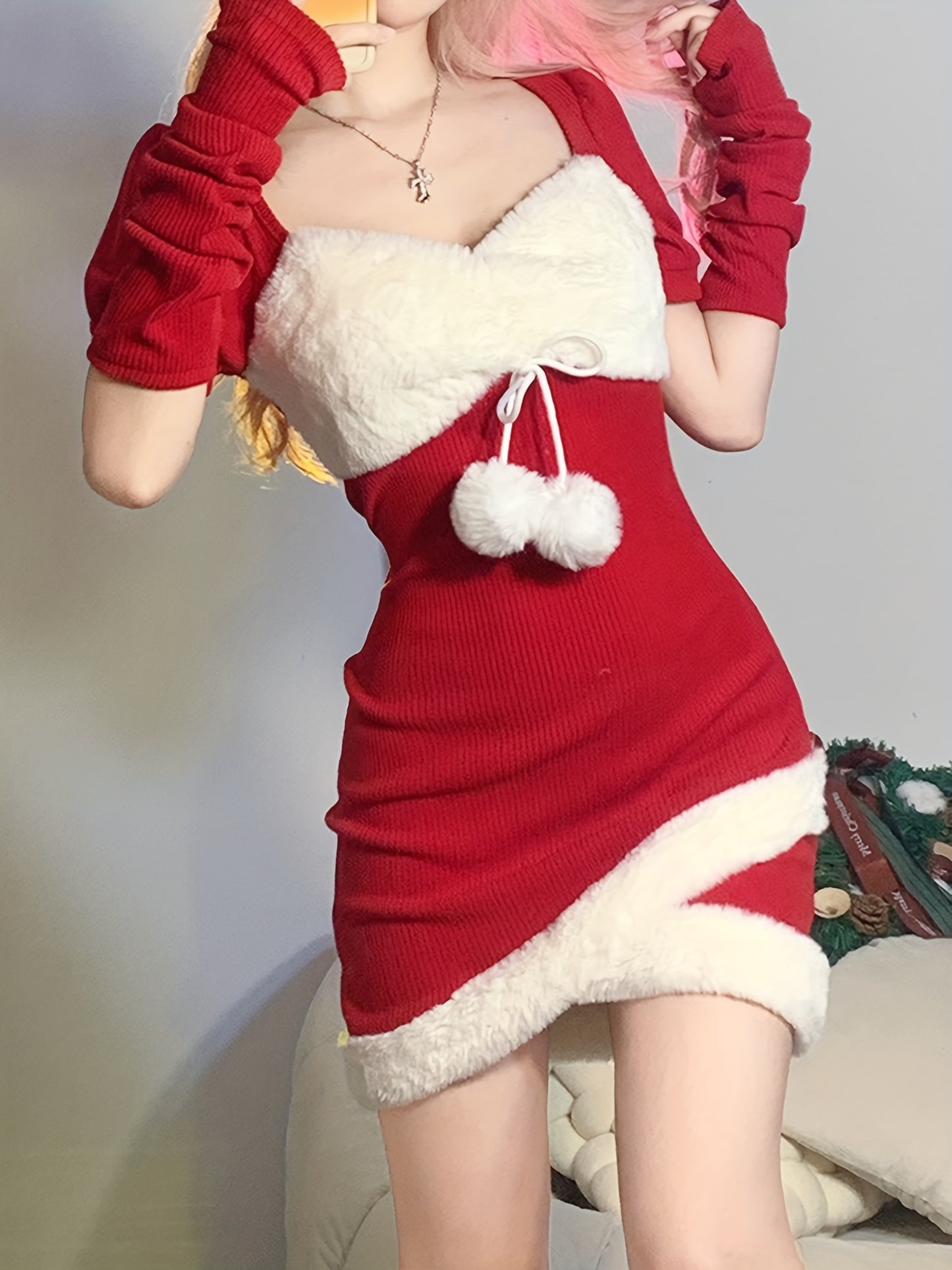 Women's Christmas Santa Dress Deluxe Mrs. Claus Costume Fur Patchwork Dress Party Cosplay Outfit MyFave Boutique