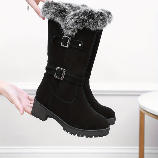 Warm and Stylish Women's Snow Boots with Faux Fur Lining, Buckle Strap, and Anti-Slip Sole MyFave Boutique