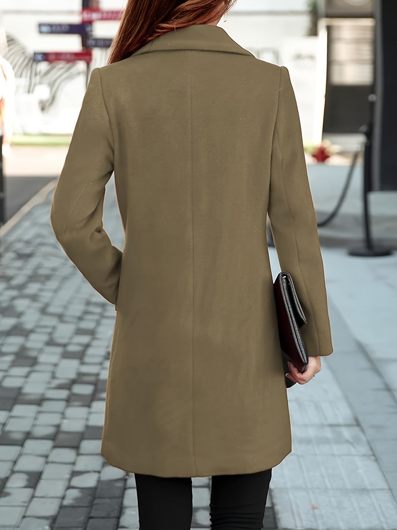 Womens Button Wool Blend Elegant Notched Collar Double Breasted Midi Long Pea Coat MyFave Boutique