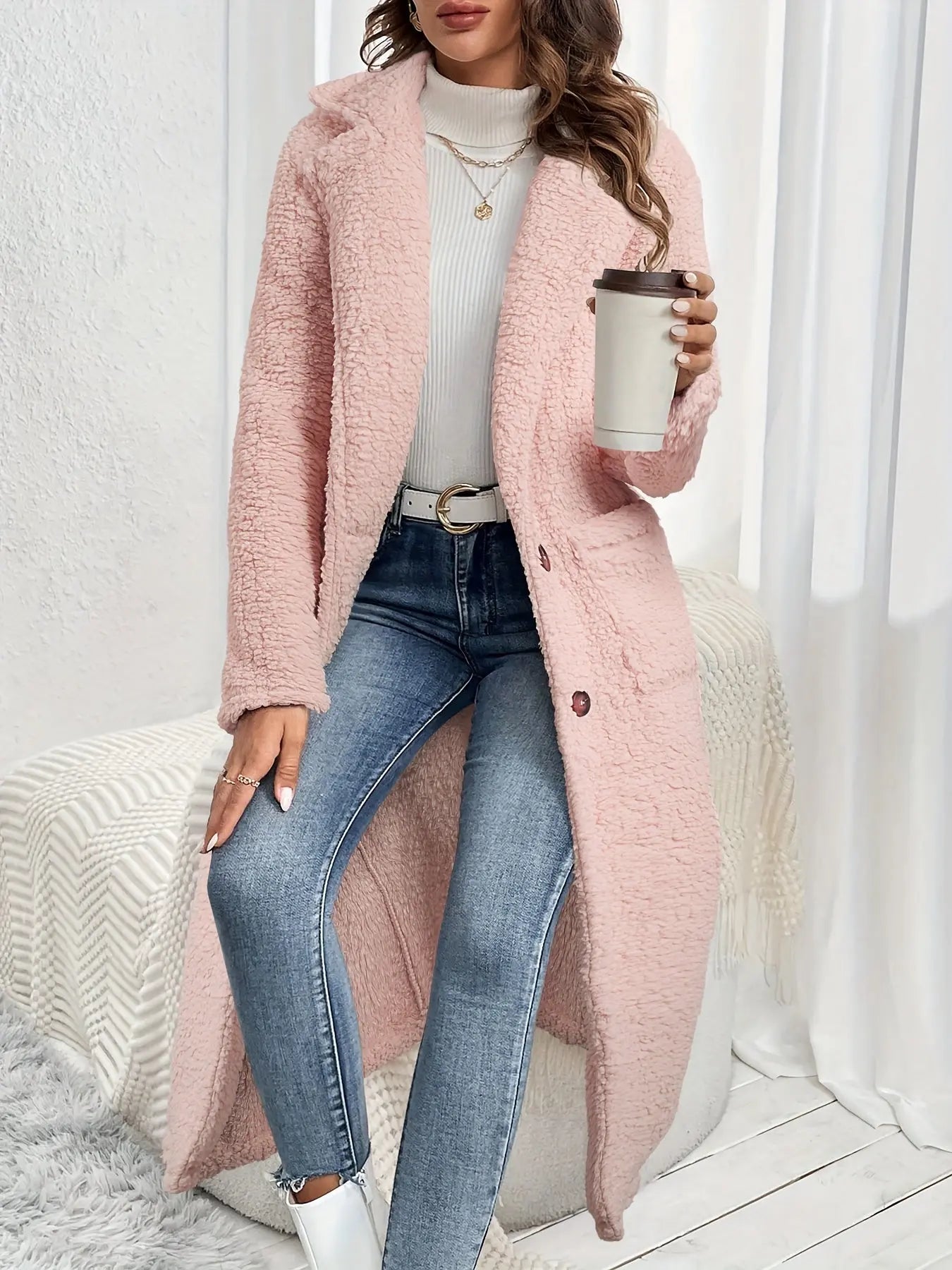 Elegant Teddy Bear Coat for Women - Long Sleeve, Warm Plush with Dual Pockets, Perfect Winter Outerwear, Durable & Comfortable, Ideal for Cold Weather MyFave Boutique