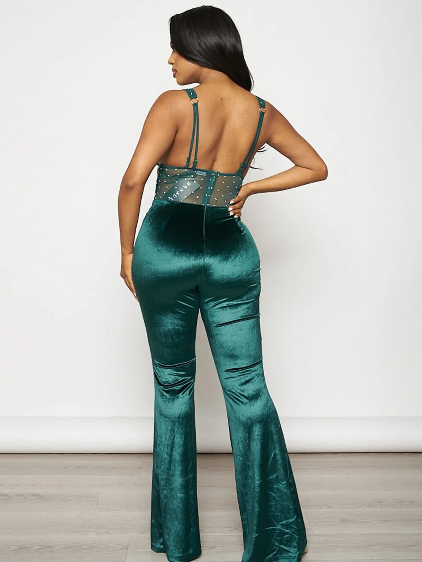 Glam Velvet Rhinestone Flare Jumpsuit - Luxe Night Out Outfit for Women MyFave Boutique