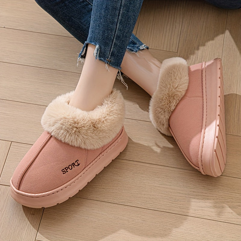 Casual Fluffy Faux Fur Slippers for Women - Solid Color, Slip-On Comfort Warm Cotton Shoes, Hand Washable - EVA Sole Fabric Upper Indoor House Footwear - Cixi Crafted Winter Slippers MyFave Boutique