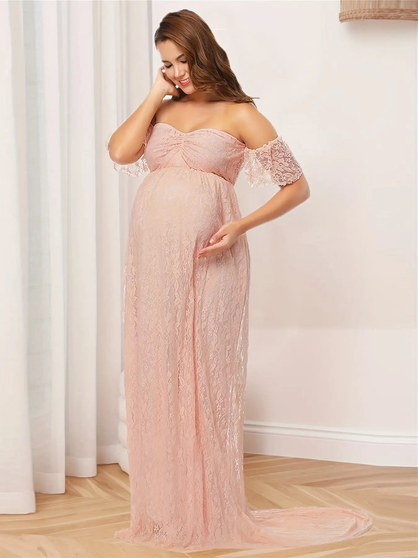 Women's Maternity Solid Off Shoulder Maxi Dress For Party/wedding/formal Prom, Pregnant Women's Clothing, Coquette Style, Gender Reveal MyFave Boutique