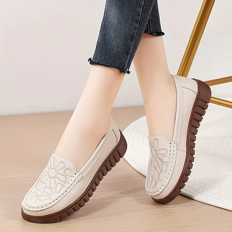 Women's Embroidered Loafers, Solid Color Soft Sole Low Top Shoes, Casual Walking Flats MyFave Boutique