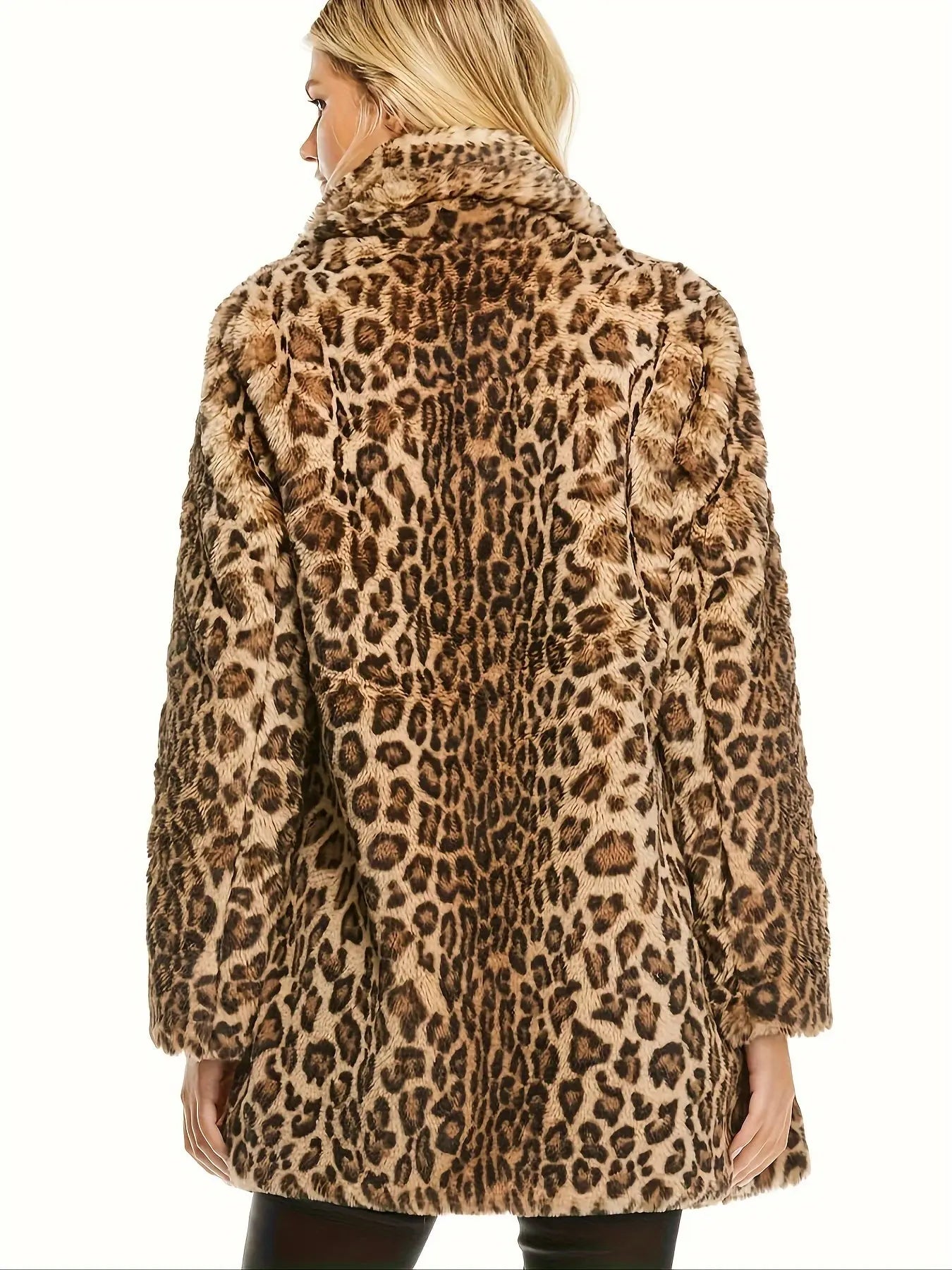 Elegant Leopard Print Faux Fur Coat for Women - 100% Polyester, All Season, Woven Stylish Outerwear MyFave Boutique