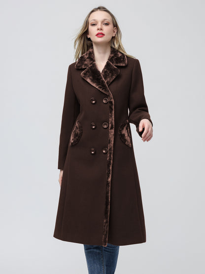 Women's Big Notch Lapel Double Breasted Mid-Long 5% Wool Blend Coat Jackets MyFave Boutique