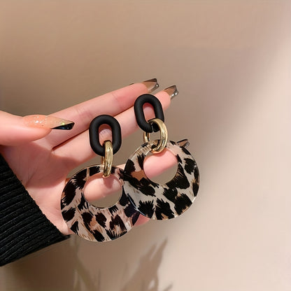 Leopard Pattern Dangle Earrings - Hollow Round Shape, Sexy Simple Style - Daily Casual Acrylic Jewelry MyFave Boutique