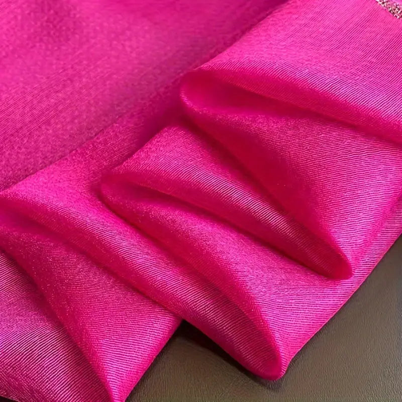 1pc Fuchsia Pink Scarf With Golden Trim, Spring/Autumn Sun Protection Warm Shawl, Versatile Casual Adult Daily Wear Wrap MyFave Boutique