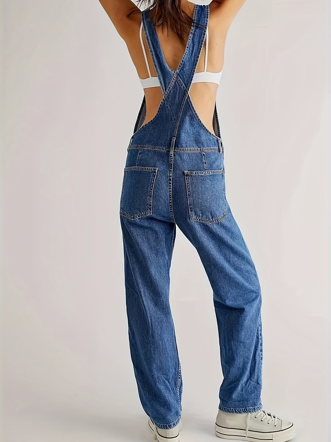 Women's Fashion Denim Overalls, Casual Style, Non-Stretch, Relaxed Fit - Classic Blue Jean Jumpsuit Dungarees With Pockets For Fall MyFave Boutique