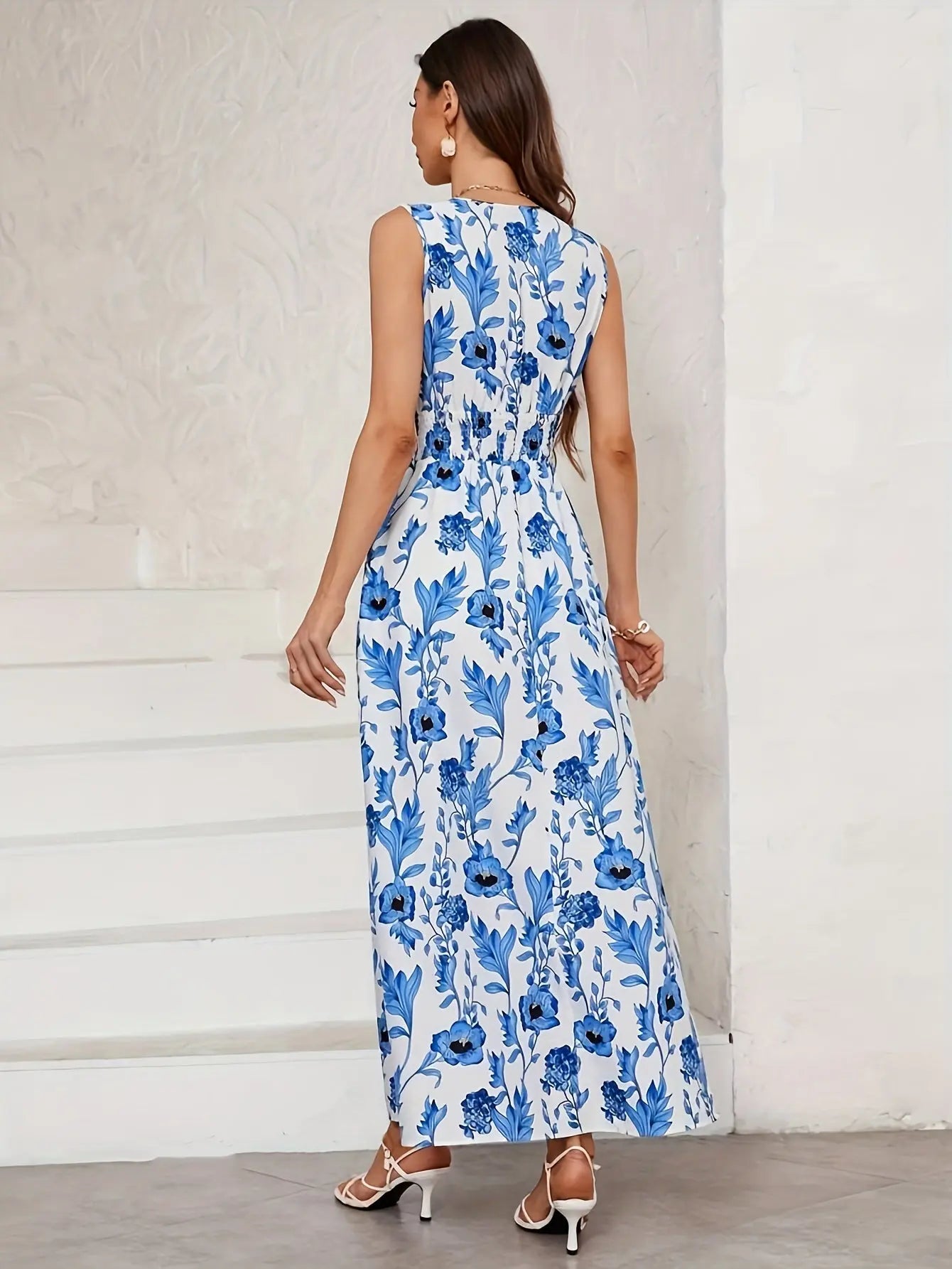 Floral Print V-neck Dress: Elegant A-line Sleeveless Maxi Dress for Spring & Summer, Women's Clothing MyFave Boutique