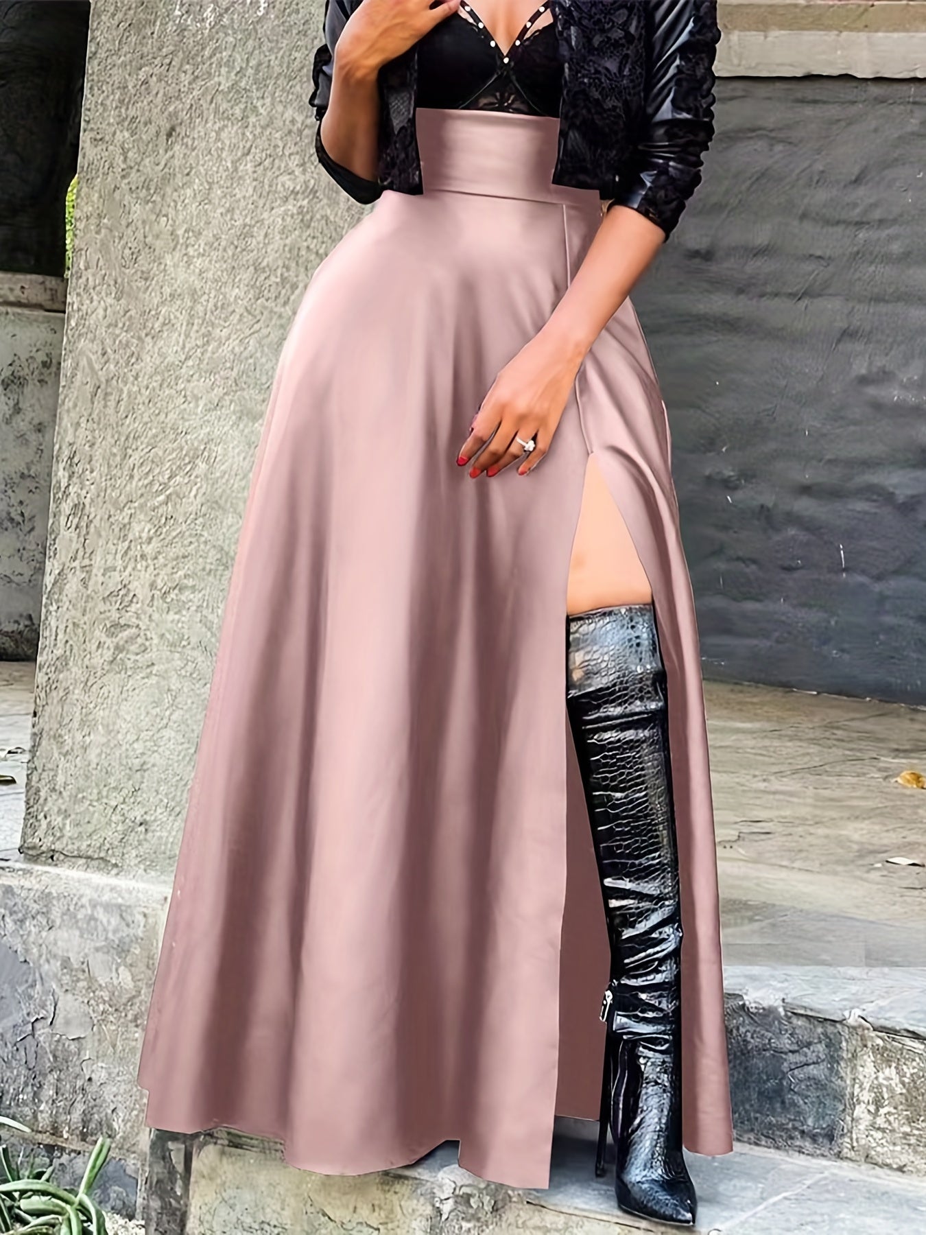 Women's High Waist PU Leather Skirt with Sexy Side Slit - Perfect for Spring and Summer Fashion MyFave Boutique