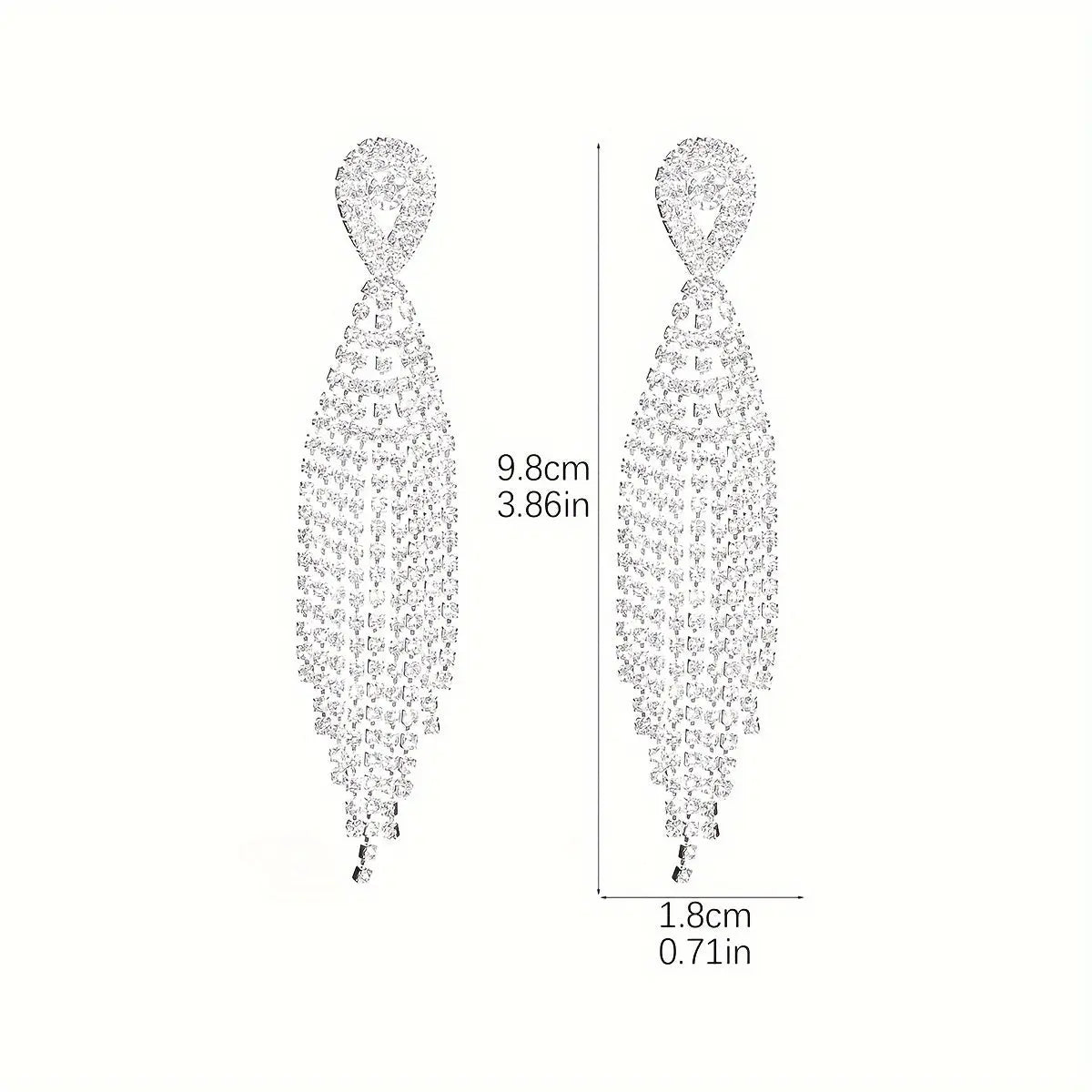 1 Pair Of Elegant Dangle Earrings Sparkling Tassel Design Paved Rhinestone Golden Or Silvery Pick A Color U Prefer Wedding Jewelry MyFave Boutique