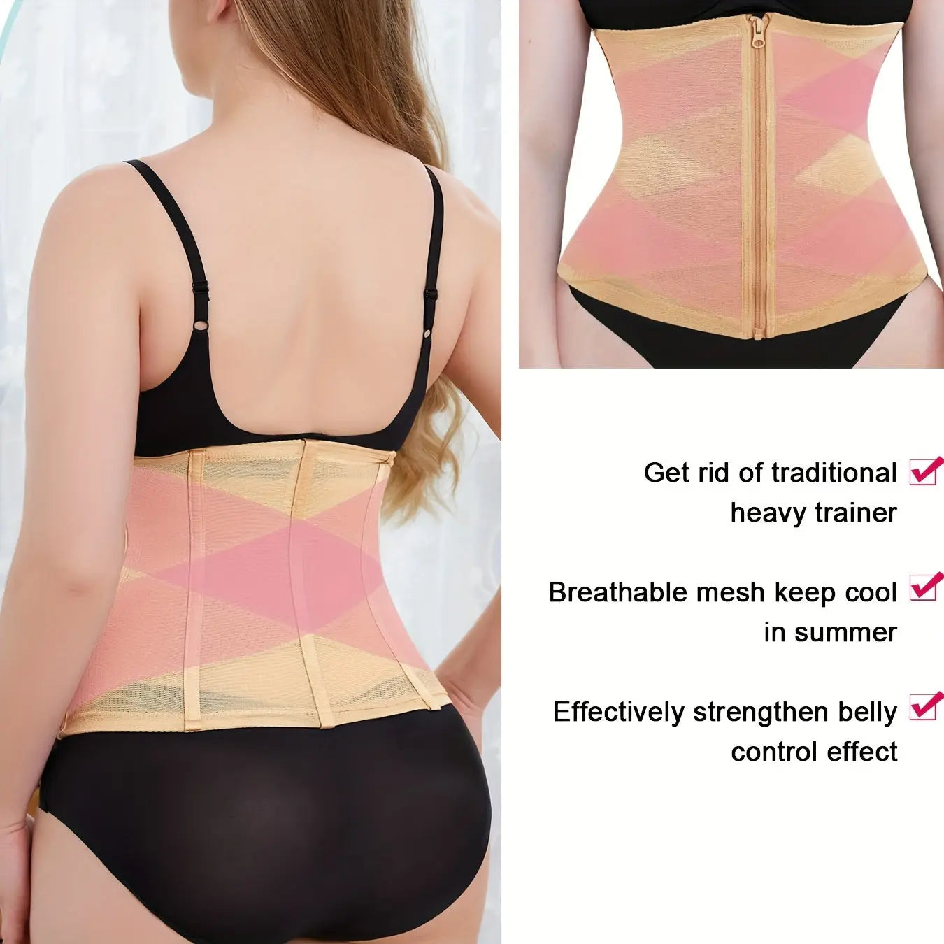 Breathable Mesh Waist Trainer Trimmer Belt with Tummy Control, Zip Up Compression Wrap Cincher for Women MyFave Boutique