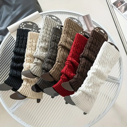 1 pair Retro Cable Knitted Knee High Socks for Women, Solid Color Leg Warmers, All-Match Stockings MyFave Boutique