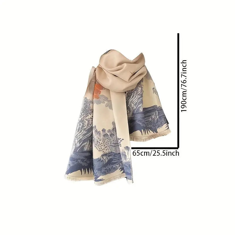 Mature Flower Jacquard Scarf Elegant Cashmere Feeling Fringe Shawl Autumn Winter Windproof Warm Large Scarf MyFave Boutique