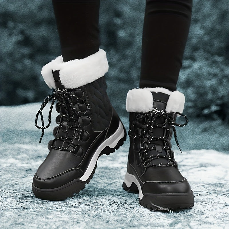 Women's Fleece Lined Snow Boots, Winter Thermal Lace Up Short Boots, Outdoor Wear-resistant Boots MyFave Boutique