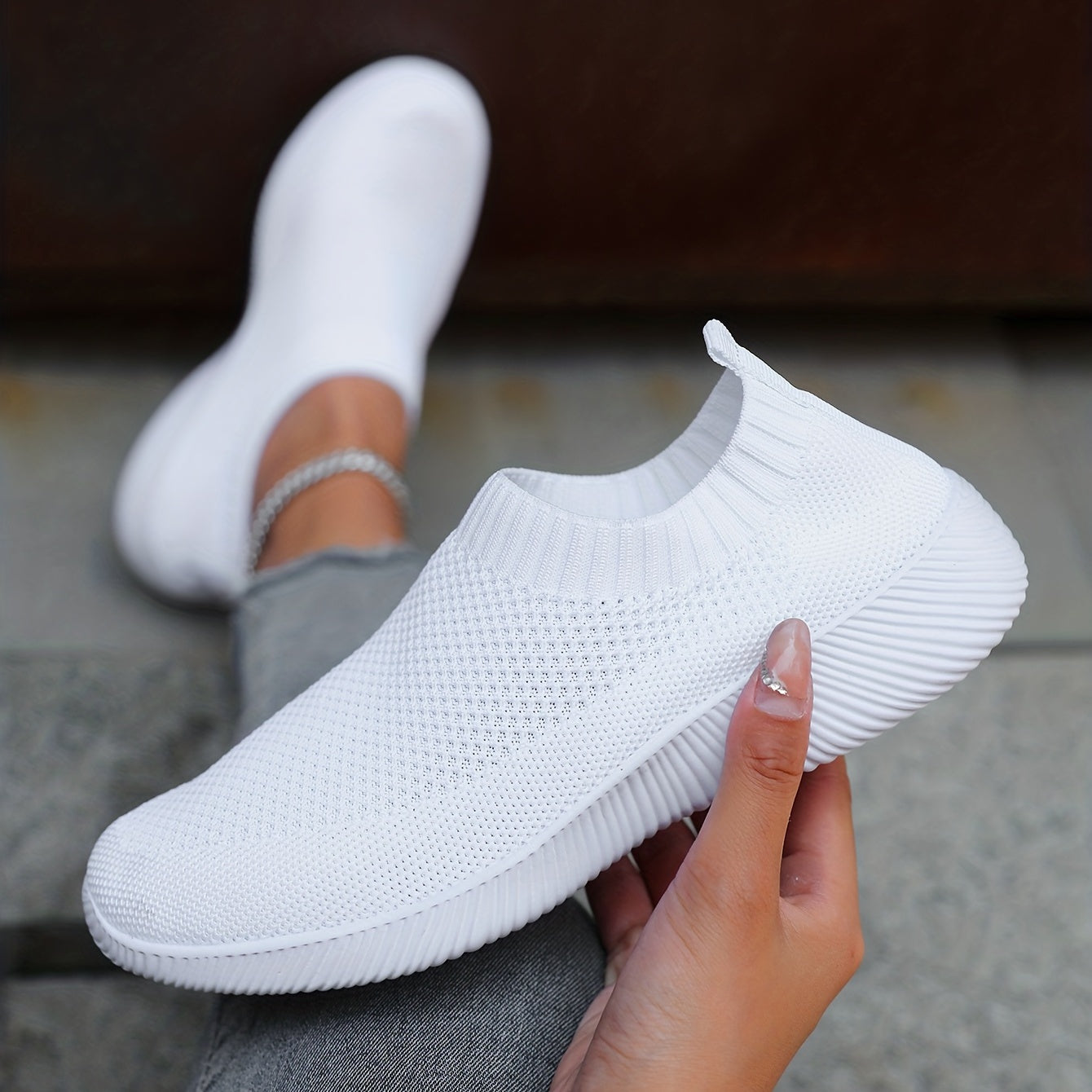 Women's Breathable Woven Slip-On Sneakers, Lightweight Low Top Running Shoes for Casual Outdoor Activities MyFave Boutique