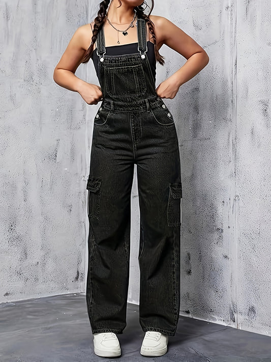 Womens Overalls Demin Wide Leg Cargo Jumpsuit Loose Fit Bib Baggy Jean Overalls Adjustable Straps For Women. MyFave Boutique