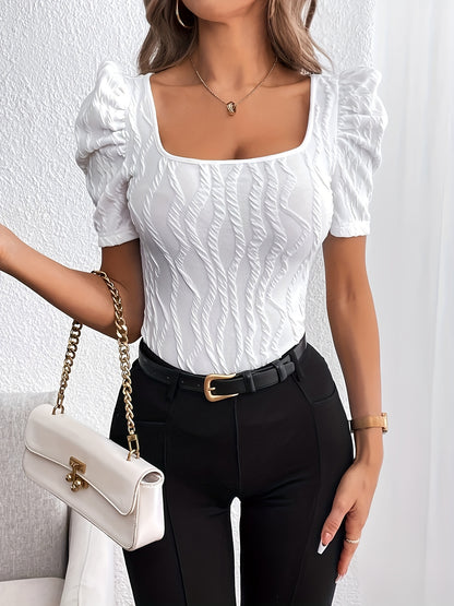 Women's Square Neck Puff Sleeve T-Shirt - Summer Blouses for Dressy Casual Wear MyFave Boutique