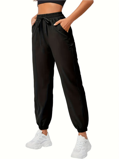 High Waist Black Nylon Jogger Pants with Elastic Legs and Two Pockets - Perfect for Yoga, Running, and Everyday Wear MyFave Boutique