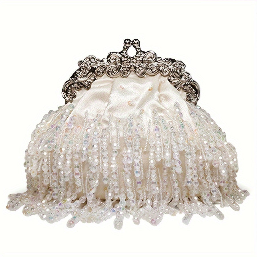 Beaded Faux Pearl Tassel Clutch Bag For Women, Formal Vintage Bridal Wedding Clutch Purse, Elegant Banquet Handbag MyFave Boutique