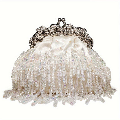 Beaded Faux Pearl Tassel Clutch Bag For Women, Formal Vintage Bridal Wedding Clutch Purse, Elegant Banquet Handbag MyFave Boutique