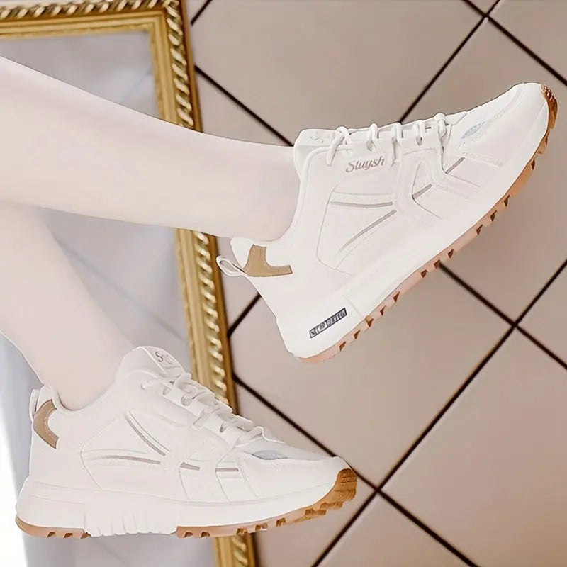 Women's Fashion Sneakers - Casual Lace-up Running Shoes with Lightweight Design, Solid Color Low Top, Plain Toe, Hand Washable - All-Season Rubber Sole Trainers with EVA Insole and Fabric Inner Material - Middle East & Southeast Asia Exclusive MyFave Boutique