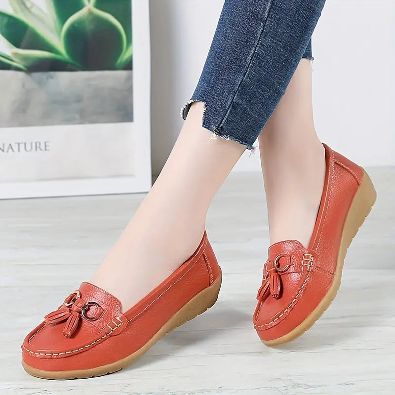 Women's Tassel Decor Flat Loafers, Solid Color Soft Sole Slip On Shoes, Casual Round Toe Flats MyFave Boutique