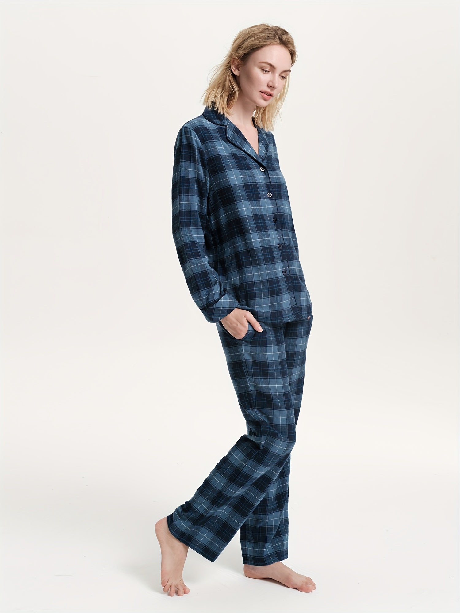 SIORO Flannel Long Sleeve Pajamas Women 100% Cotton Plaid Pajama Set Pajamas Home Clothes MyFave Boutique