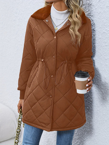 Argyle Solid Coat, Casual Button Front Long Sleeve Outerwear, Women's Clothing MyFave Boutique