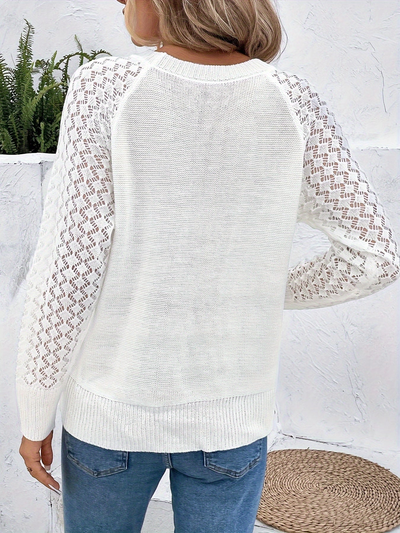 Elegant Floral Eyelet Knit Sweater for Women - Perfect for Spring and Fall MyFave Boutique