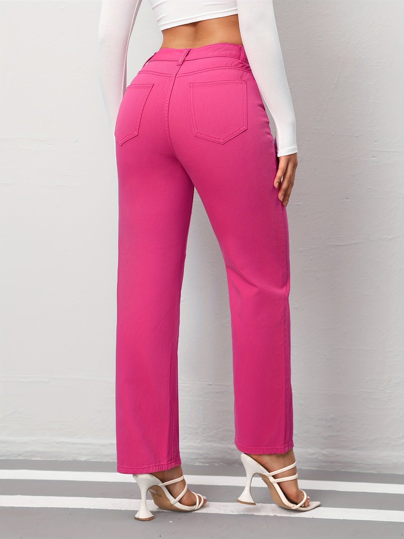 Chic Hot Pink Straight Leg Jeans - Comfort Fit with Classic Slash Pockets for Casual or Trendy Outfits MyFave Boutique