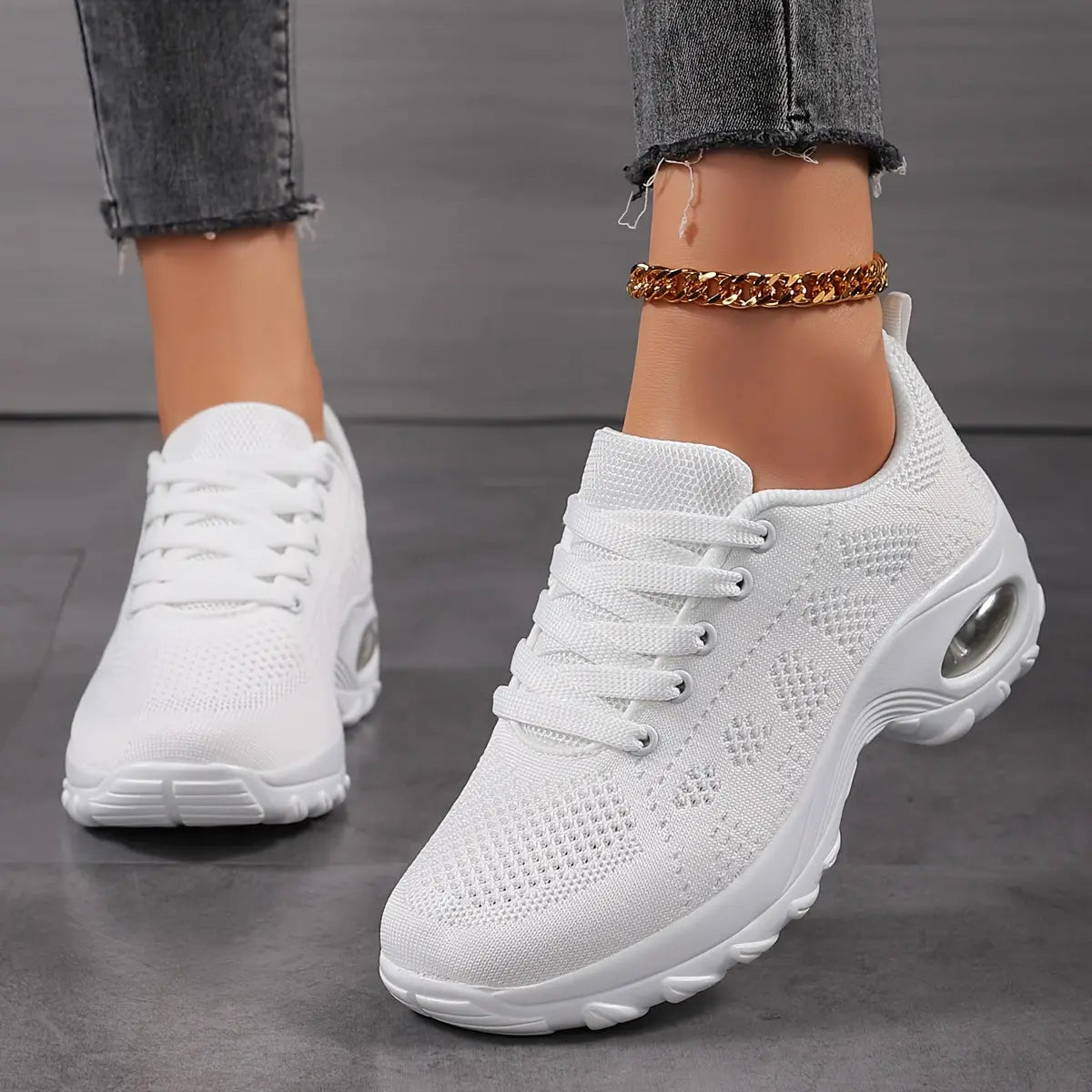 Women's Breathable Mesh Thick Sole Fashion Sneakers Lightweight All-Season Casual Sports Running Shoes with Round Toe Lace-Up Closure MyFave Boutique