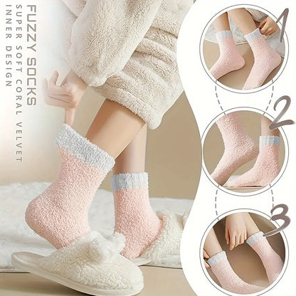 Women's Plush Fuzzy Slipper Footwear - 7 Pairs, Polyester and Elastane Knee-length Cozy Warm Thermal Indoor Shoes with Fleece Lining MyFave Boutique