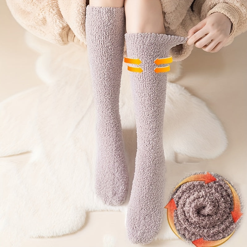 11 pairs Women's Coral Fleece Knee High Socks, Cozy Japanese-Style Plush Thickened Warm Winter Sleep Socks MyFave Boutique