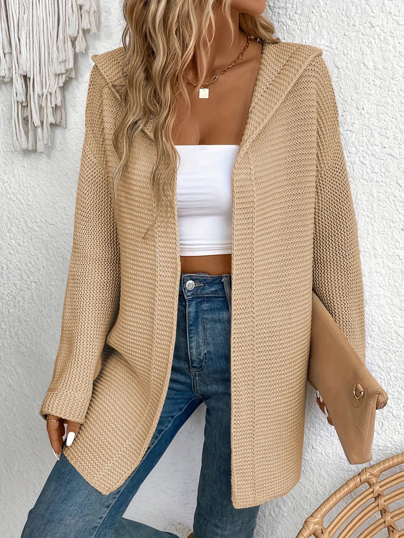 Open Front Hooded Cardigan, Casual Long Sleeve Cardigan For Fall & Winter, Women's Clothing MyFave Boutique