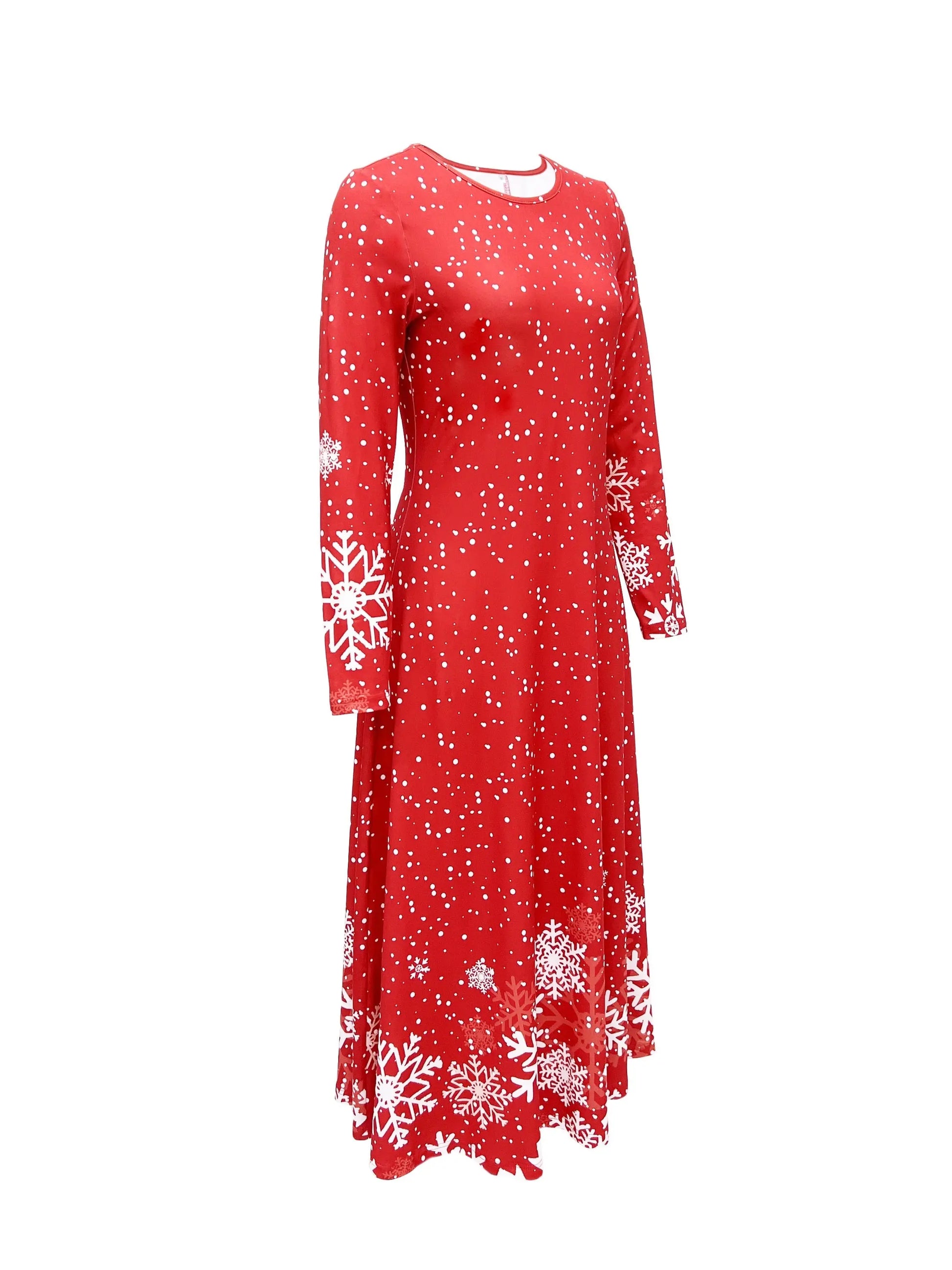 Snowflake Print Long Sleeve Dress, Elegant Crew Neck Dress For Spring & Fall, Women's Clothing MyFave Boutique