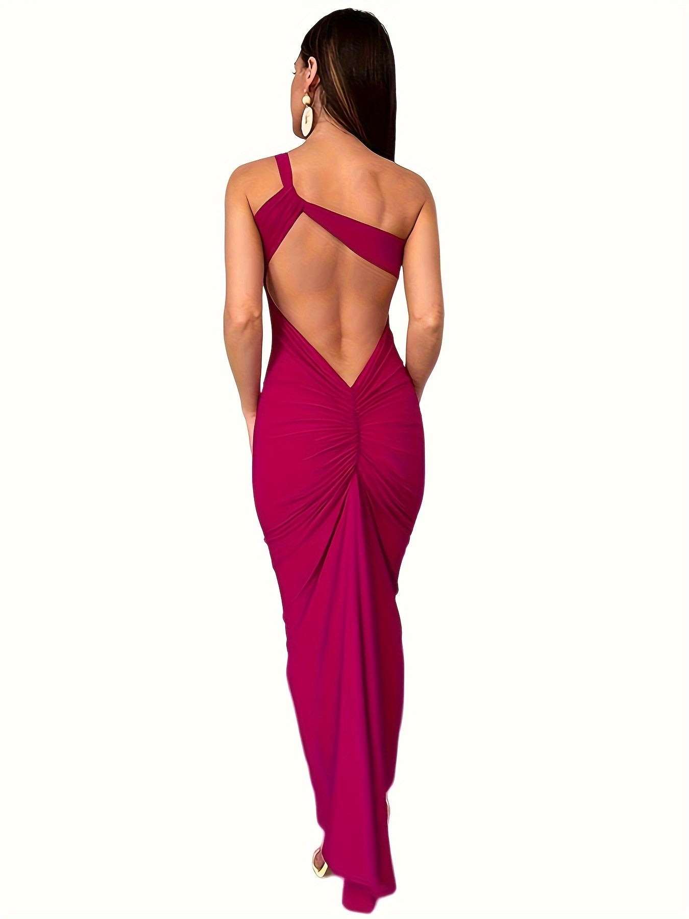 One Shoulder Ruched Cut Out Dress, Sexy Bodycon Maxi Dress For Party & Banquet, Women's Clothing MyFave Boutique