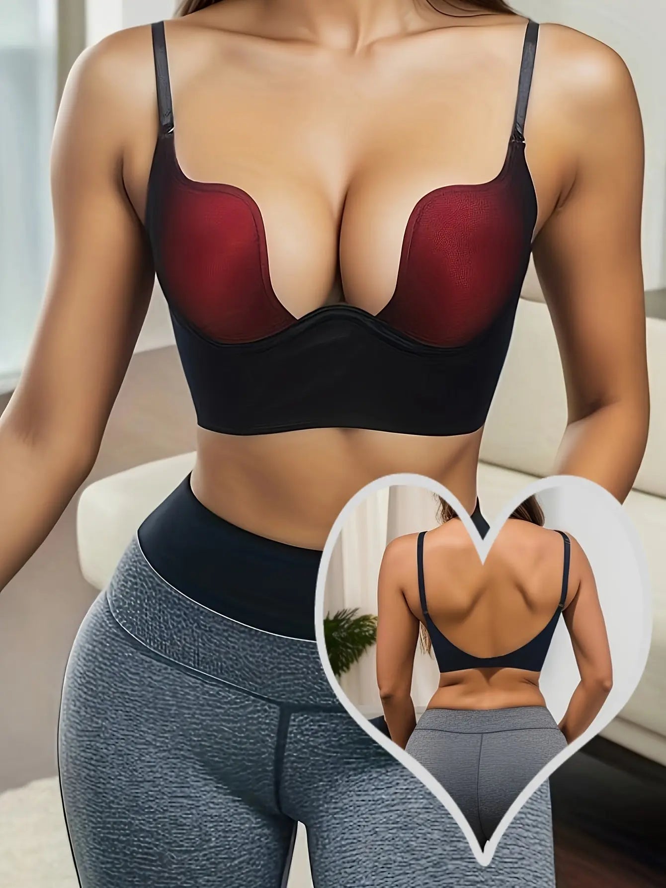 Solid Sexy Seamless Backless Bra, Full Coverage Deep V Plunge Underwear, Breathable Mesh Lingerie, Comfort Support - Black MyFave Boutique