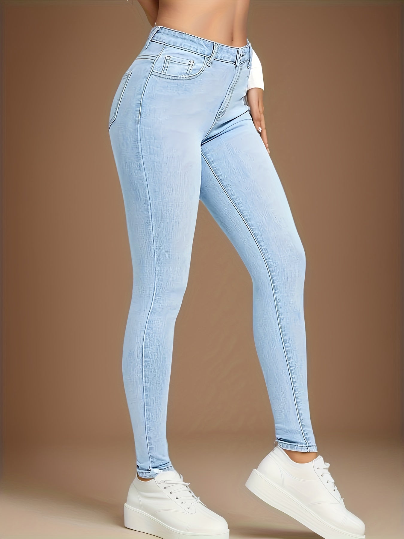 High-Rise Slim Fit Blue Jeans - Stretchy Denim, Slant Pockets, Comfortable High-Stretch Fabric, Womens Fashionable Denim Pants For Everyday Wear - Premium Quality, Soft Touch, And Stylish Design MyFave Boutique