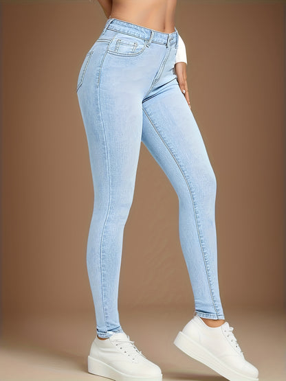 High-Rise Slim Fit Blue Jeans - Stretchy Denim, Slant Pockets, Comfortable High-Stretch Fabric, Womens Fashionable Denim Pants For Everyday Wear - Premium Quality, Soft Touch, And Stylish Design MyFave Boutique