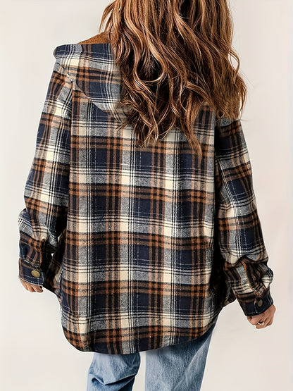 Plaid Pattern Zip Up Jacket, Casual Hooded Long Sleeve Warm Outwear, Women's Clothing MyFave Boutique