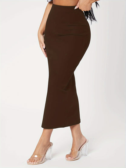 Women's Elegant Midi Pencil Skirt, Solid Color, Polyester, No Belt, Slim Fit, Knit Fabric, Middle East Collection, Spring/Summer/Autumn Season MyFave Boutique